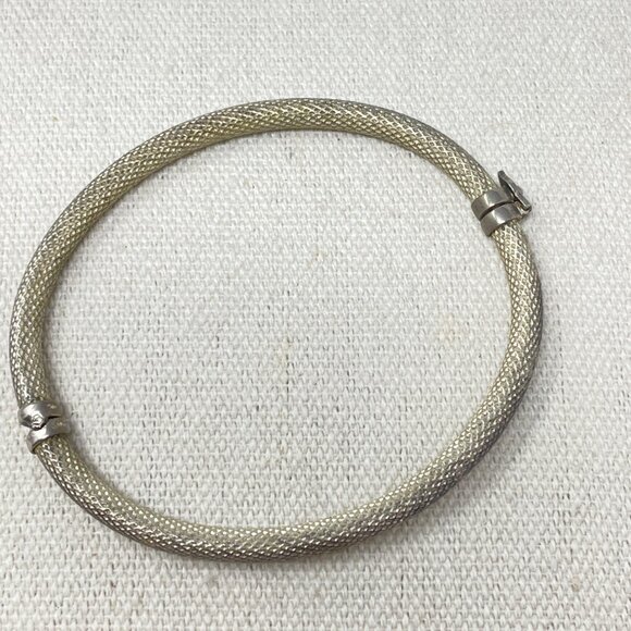 Thailand Sterling Silver Mesh Texture Bangle Bracelet Snakeskin‎ Marked Hinged - Picture 1 of 10